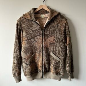 Whitewater Vintage Real Tree Camouflage Wool Sherpa Zip Up Sweater Sz L Hunting
